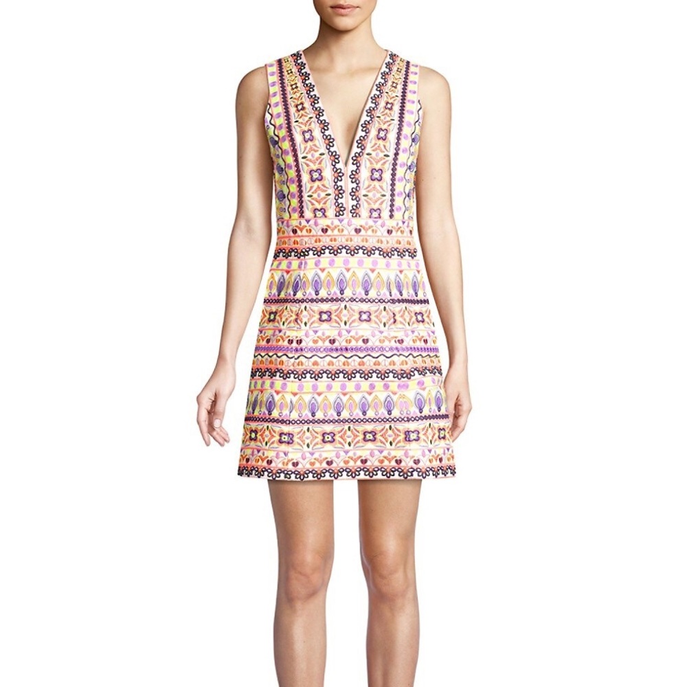 Alice + Olivia Patty Embroidered V-neck mini dress